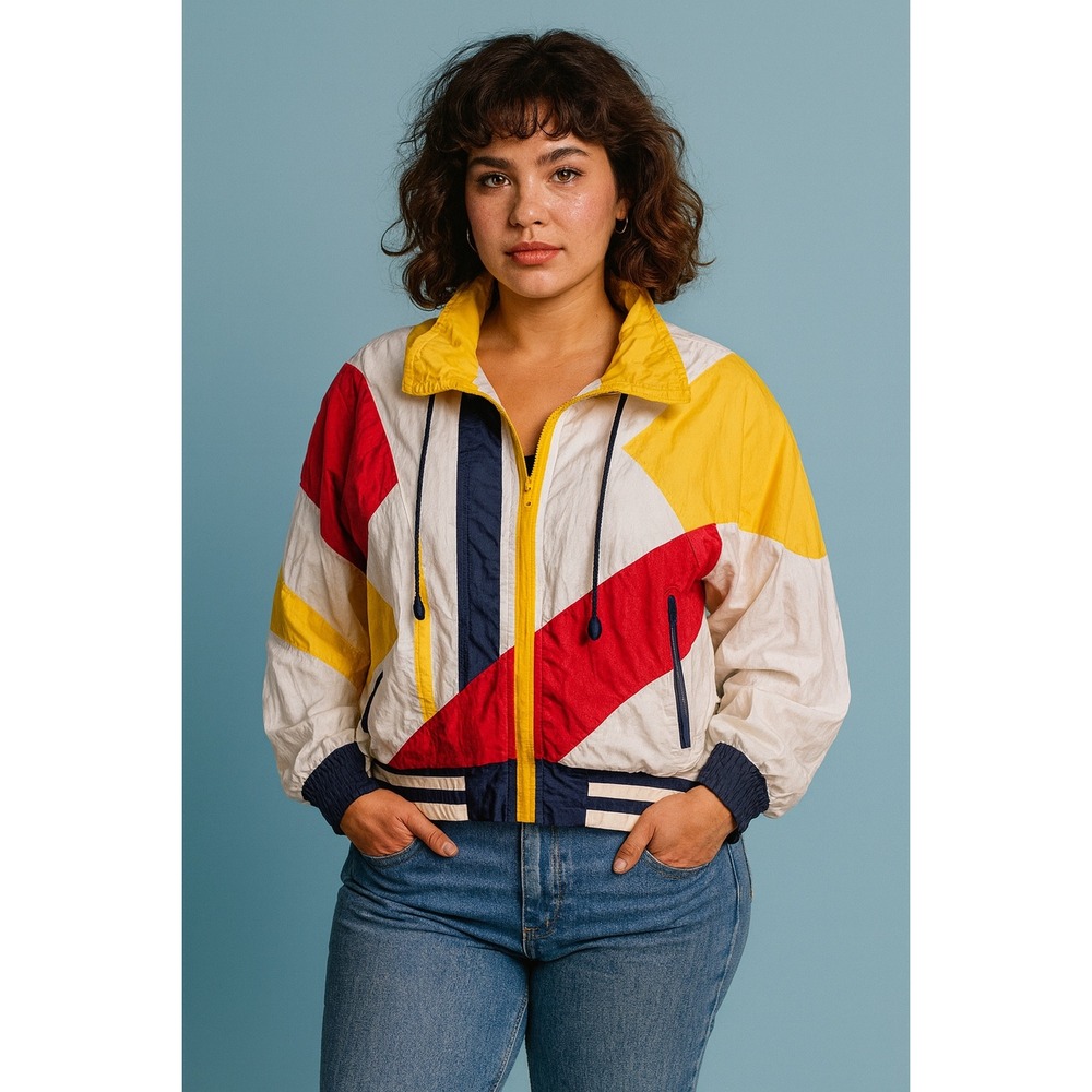 Venezia Zip Up Multicolor Long Sleeve Windbreaker Jacket Vintage Abstract 14/16‎